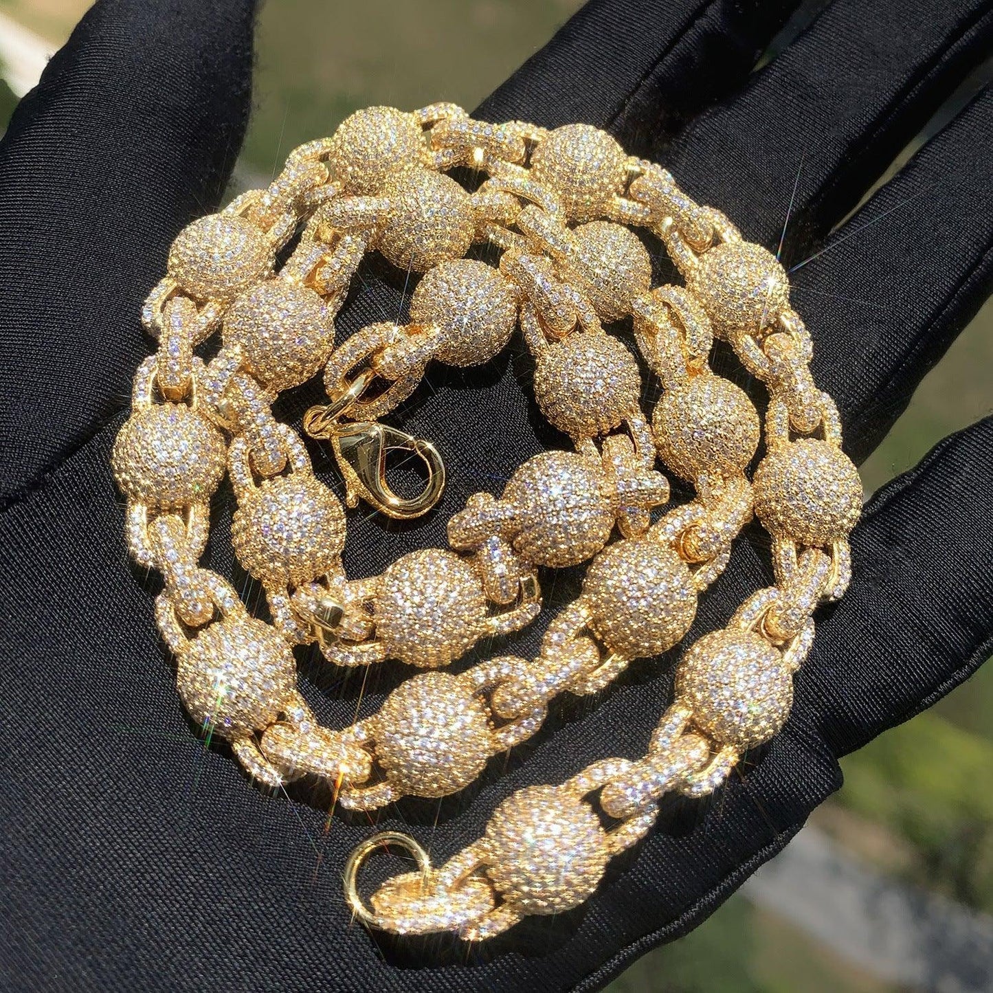 Iced Out Bead Ball Necklace with Copper & Zircon | Street Hip Hop Jewelry | Caratix Jewelry - CaratixJewelry