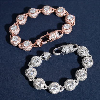 14mm Round-Bezel D Color Moissanite Cuban Link Bracelet – S925 Sterling Silver Iced-Out Hip Hop Streetwear Jewelry - CaratixJewelry