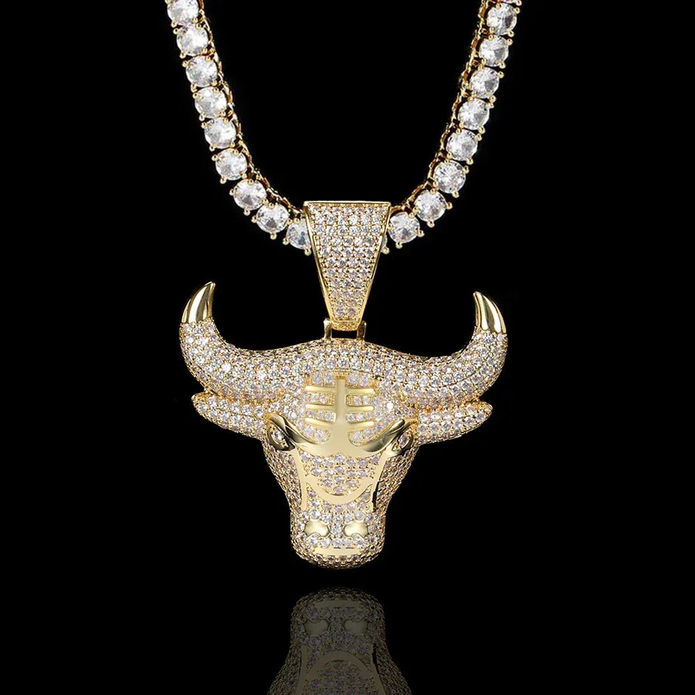 Bull Head Pendant Necklace with Copper Frame and Zircon Stones for Men | Caratix Jewelry - CaratixJewelry