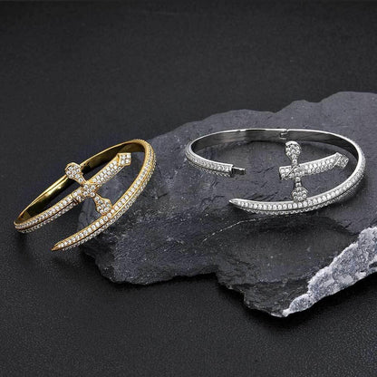 Justice Sword Cross Bracelet with Zircon Stones for Men | High-End Hip Hop Jewelry | Caratix Jewelry - CaratixJewelry