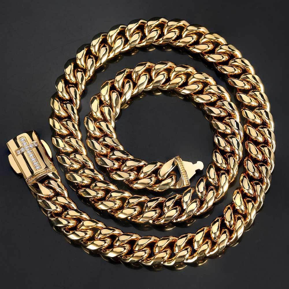 Miami Cuban Link Necklace Stainless Steel Micro-Paved Zircon with Spring Clasp | Caratix Jewelry - CaratixJewelry