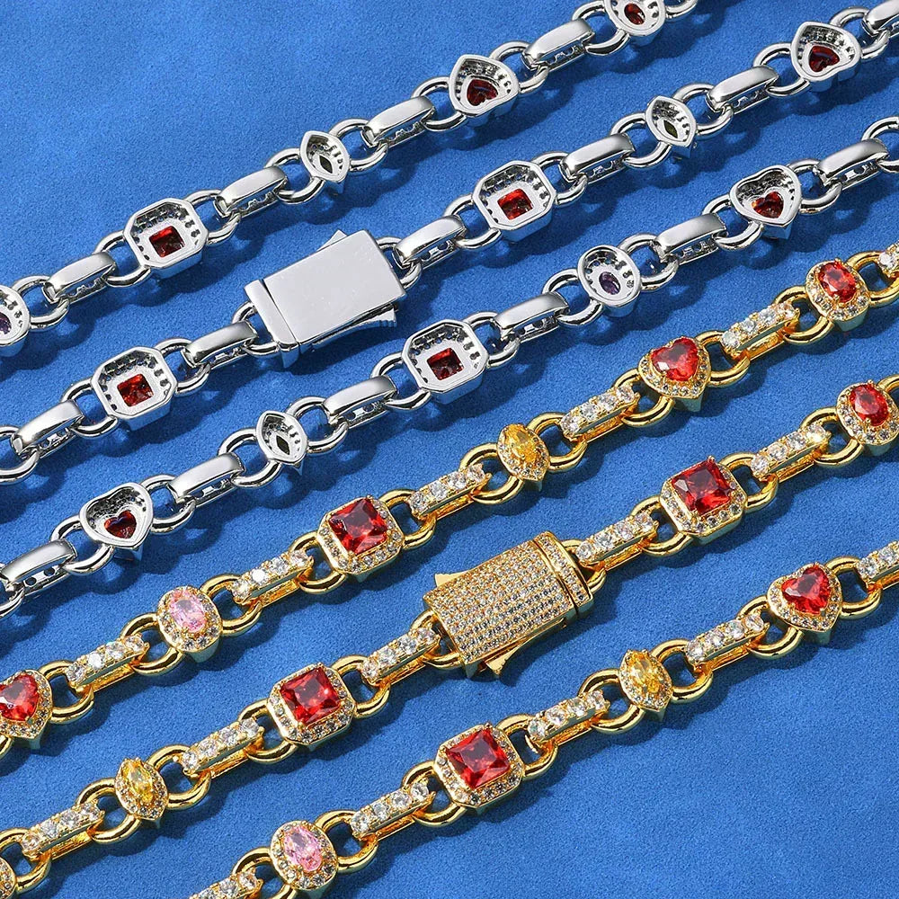 10mm Colorful Gemstone Bracelet Luxury Hip Hop Jewelry for Men | Caratix Jewelry - CaratixJewelry