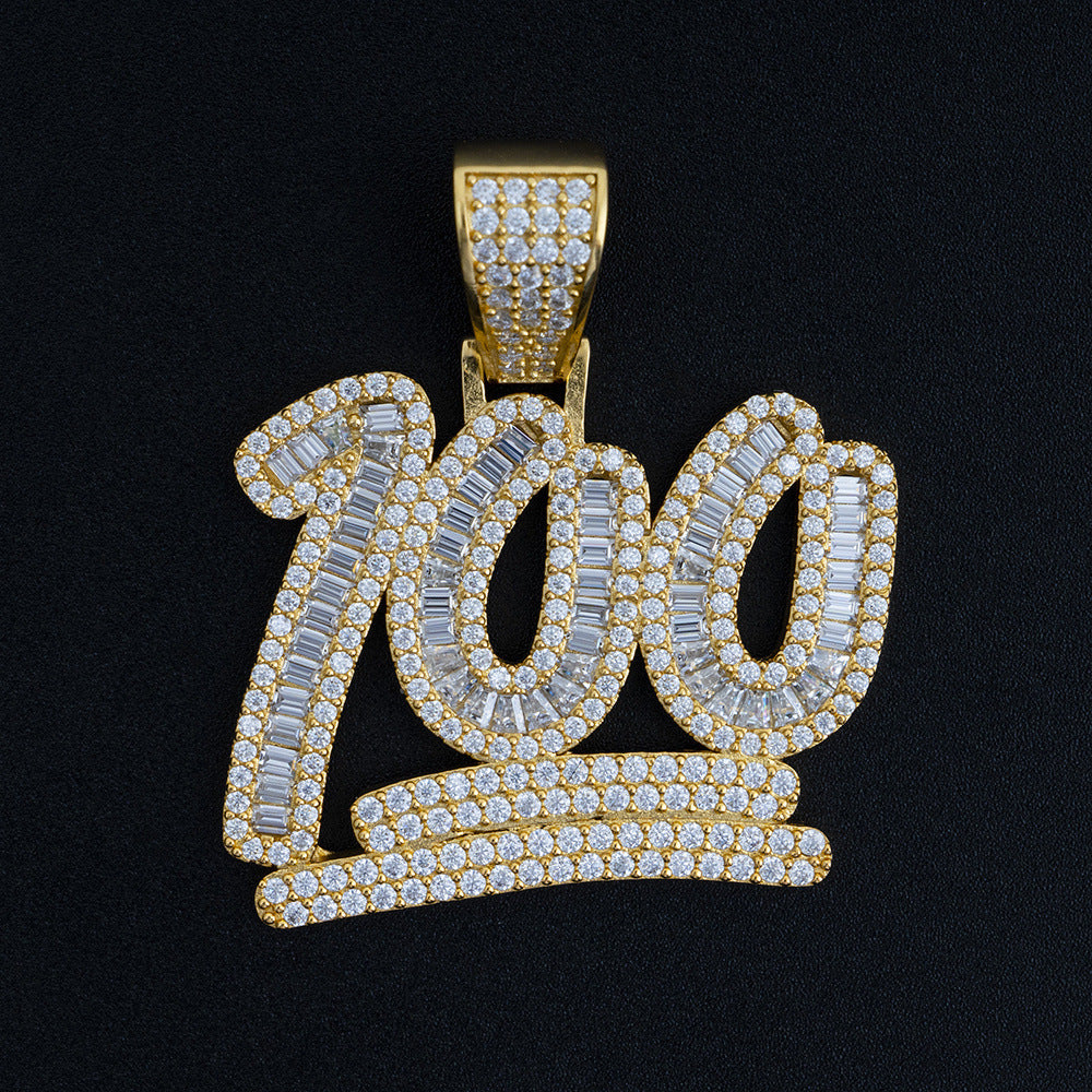 S925 Sterling Silver Moissanite 100 Emoji Pendant | Iced Out Number 100 Charm | Caratix