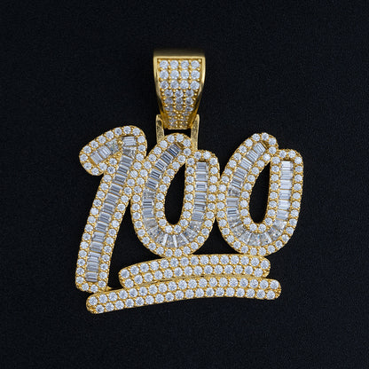 S925 Sterling Silver Moissanite 100 Emoji Pendant | Iced Out Number 100 Charm | Caratix