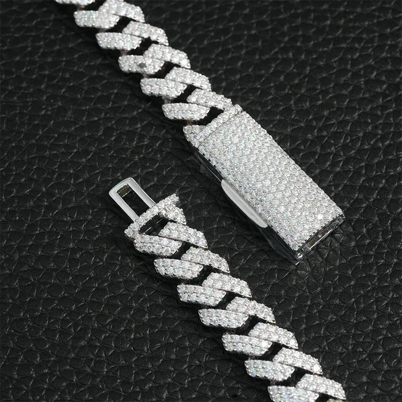 10mm Iced-Out Moissanite Cuban Link Bracelet/Necklace – S925 Sterling Silver -Cut Hip Hop Streetwear Jewelry - CaratixJewelry