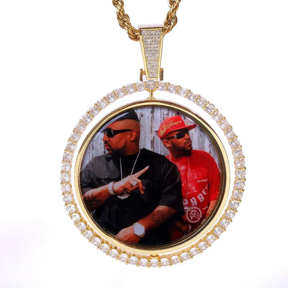 Photo Pendant Necklace Rotating Frame Zircon for Men | Caratix Jewelry - CaratixJewelry