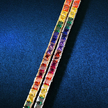 Single Row Rainbow Tennis Chain Necklace with Copper & Colorful Zircon | Hip Hop Jewelry | Caratix Jewelry - CaratixJewelry