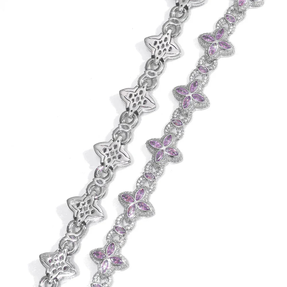 Iced Out Figure 8 Cuban Chain Necklace Zircon Floral Charm Bling Jewelry | Caratix Jewelry - CaratixJewelry