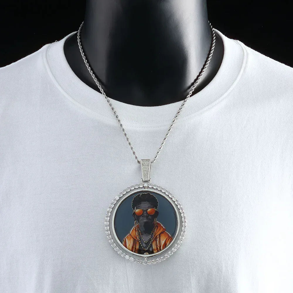 Photo Pendant Necklace Rotating Frame Zircon for Men | Caratix Jewelry - CaratixJewelry