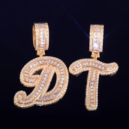 Mini Baguette Letter Pendant | CZ Iced Out Hip Hop Initial Necklace - CaratixJewelry