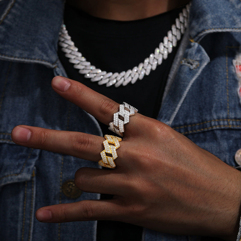 S925 Sterling Silver Geometric Rhombus Ring – Full Iced-Out Moissanite Hip-Hop Band