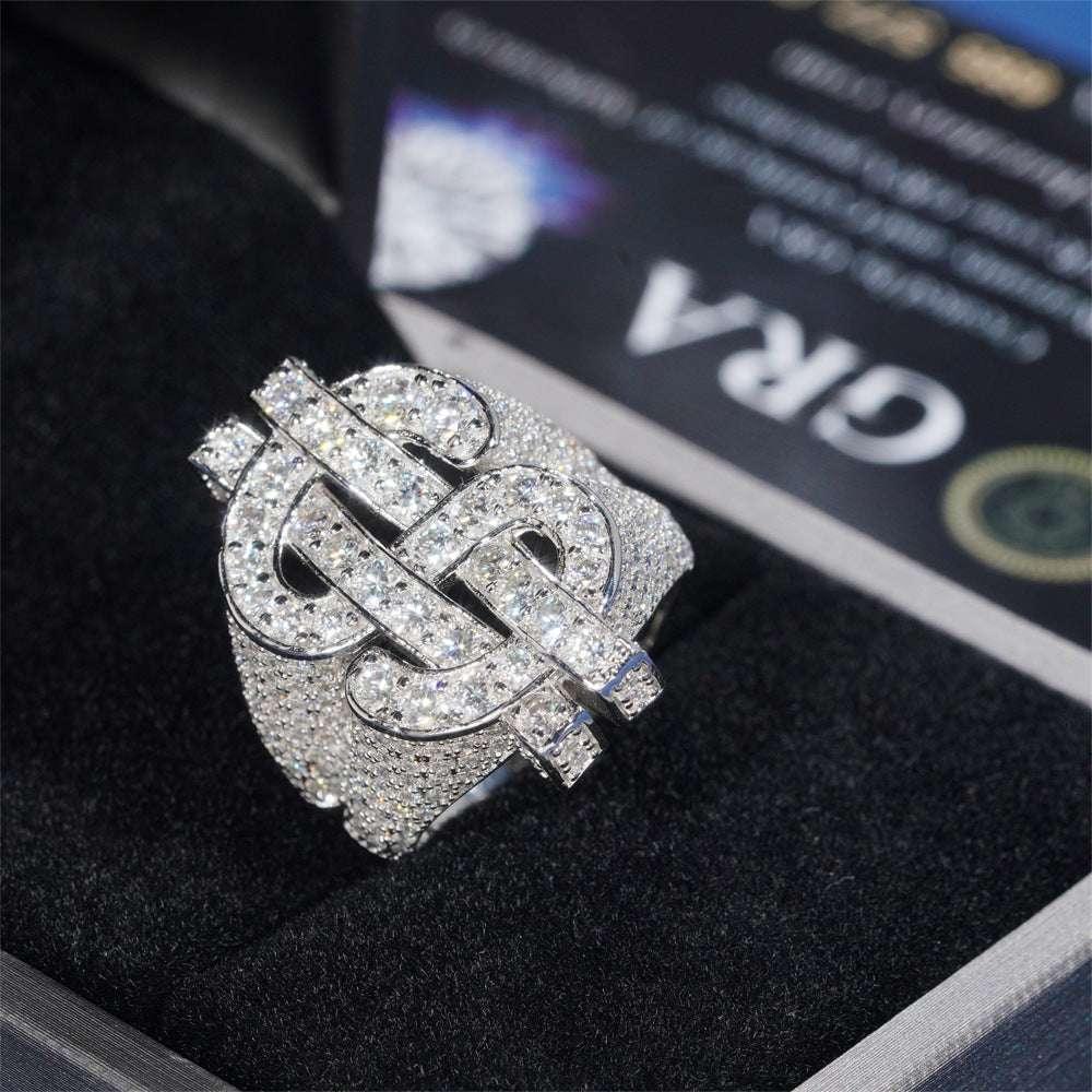 D-Color Moissanite Dollar Ring | S925 Silver Men’s Iced Out Hip Hop Jewelry - CaratixJewelry