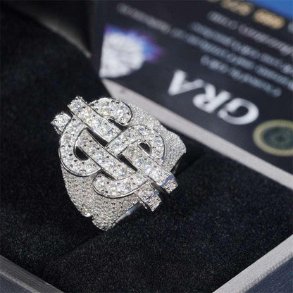 D-Color Moissanite Dollar Ring | S925 Silver Men’s Iced Out Hip Hop Jewelry - CaratixJewelry