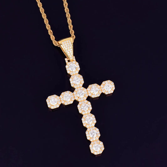 Iced Out Classic Cross Pendant | Men's Essential Hip Hop Necklace | Premium Copper CZ Religious Jewelry | Timeless Look | Caratix - CaratixJewelry