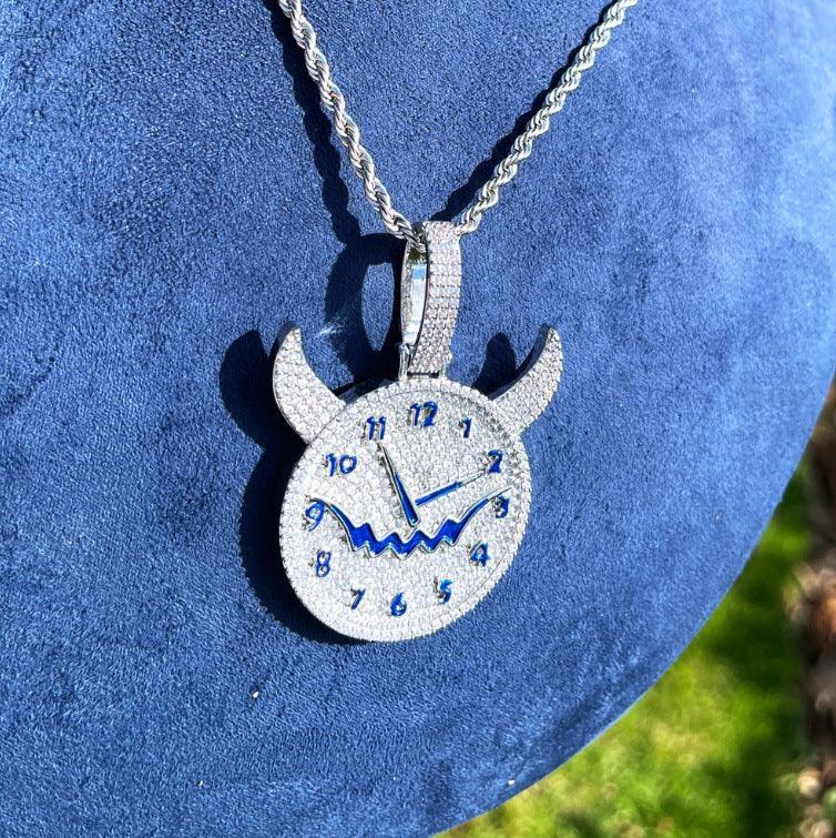 Men's Niche Skull Watch Necklace | 14K Gold Finish CZ Hip Hop Bling - CaratixJewelry