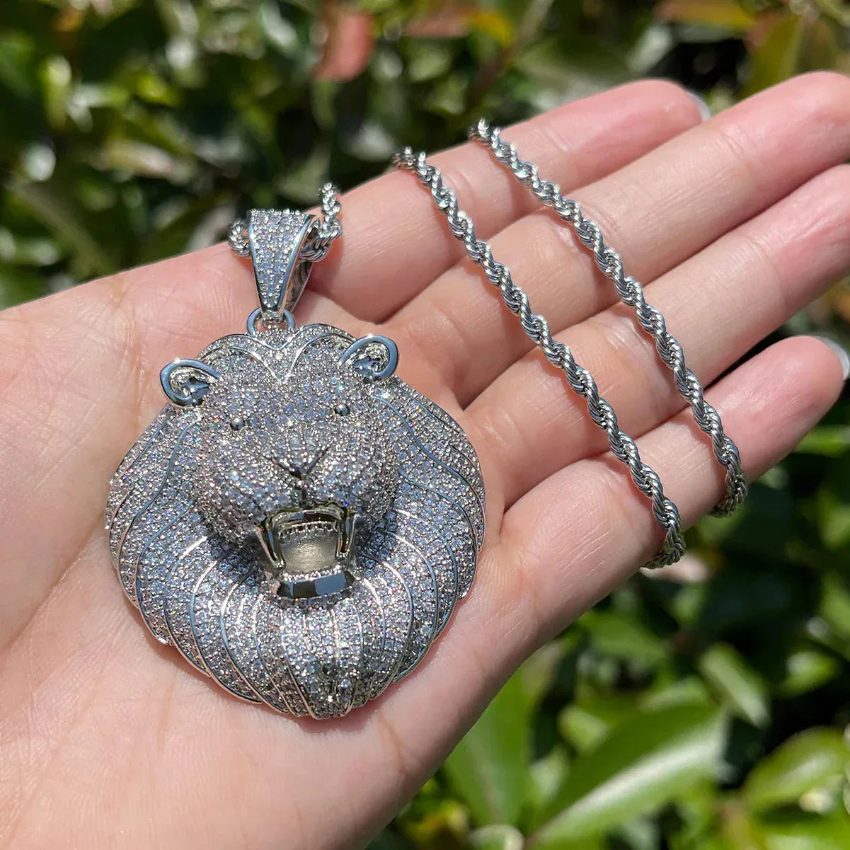 Iced Out Lion Head Pendant | Men's King of Jungle Necklace | Premium Copper CZ Animal Jewelry | Royal Boss Bling | Caratix - CaratixJewelry