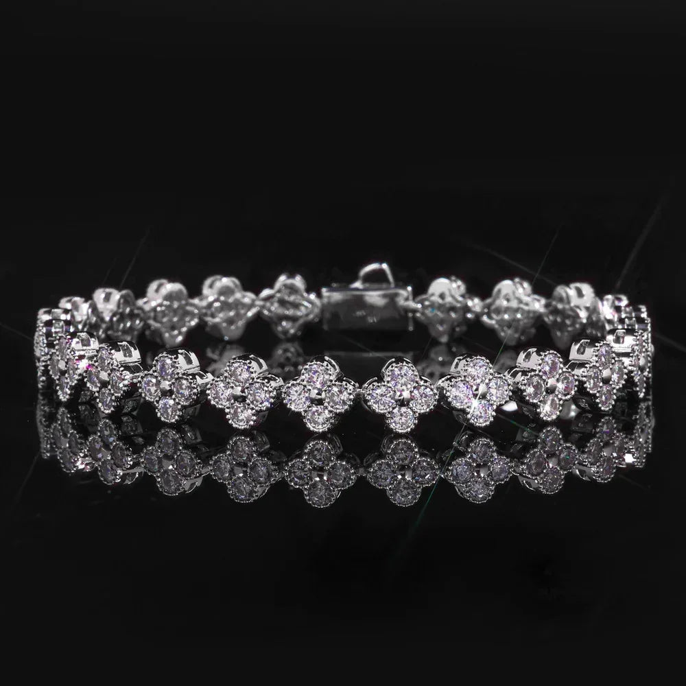 7mm Full Flower Link Bracelet Hip Hop Jewelry Rapper Iced Out Chain for Men | Caratix Jewelry - CaratixJewelry