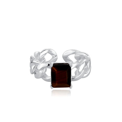 S925 Sterling Silver Square Crystal Ring | Natural Gemstone Open Band | Caratix