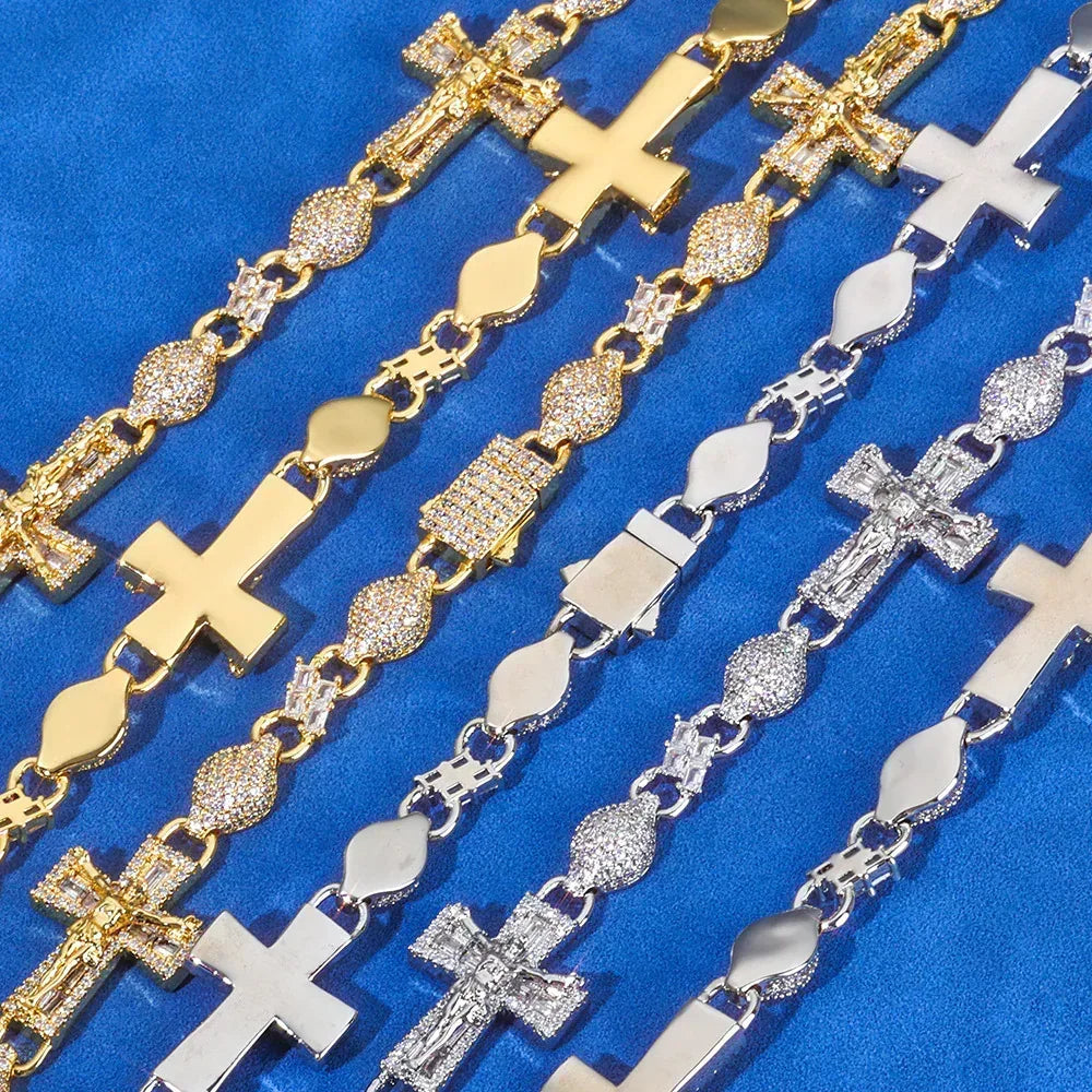 Moissanite Cross Pendant with Bead Chain for Men in S925 Sterling Silver - CaratixJewelry