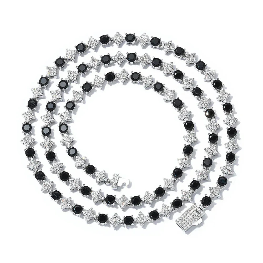 Hip Hop S925 Silver Star CZ Tennis Necklace – Full Bling Custom Design, Unique Silver Jewelry | Caratix Jewelry - CaratixJewelry