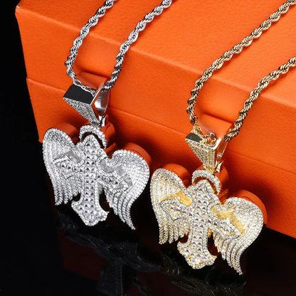 Cross Wing S925 Silver Moissanite Ice Pendant Necklace for Men | Caratix Jewelry - CaratixJewelry