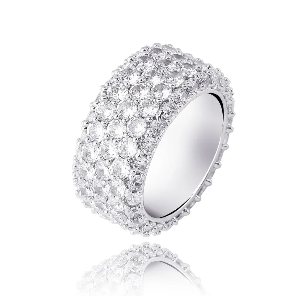 Five-Row Iced Out Ring | S925 Sterling Silver Men's Band | Caratix
