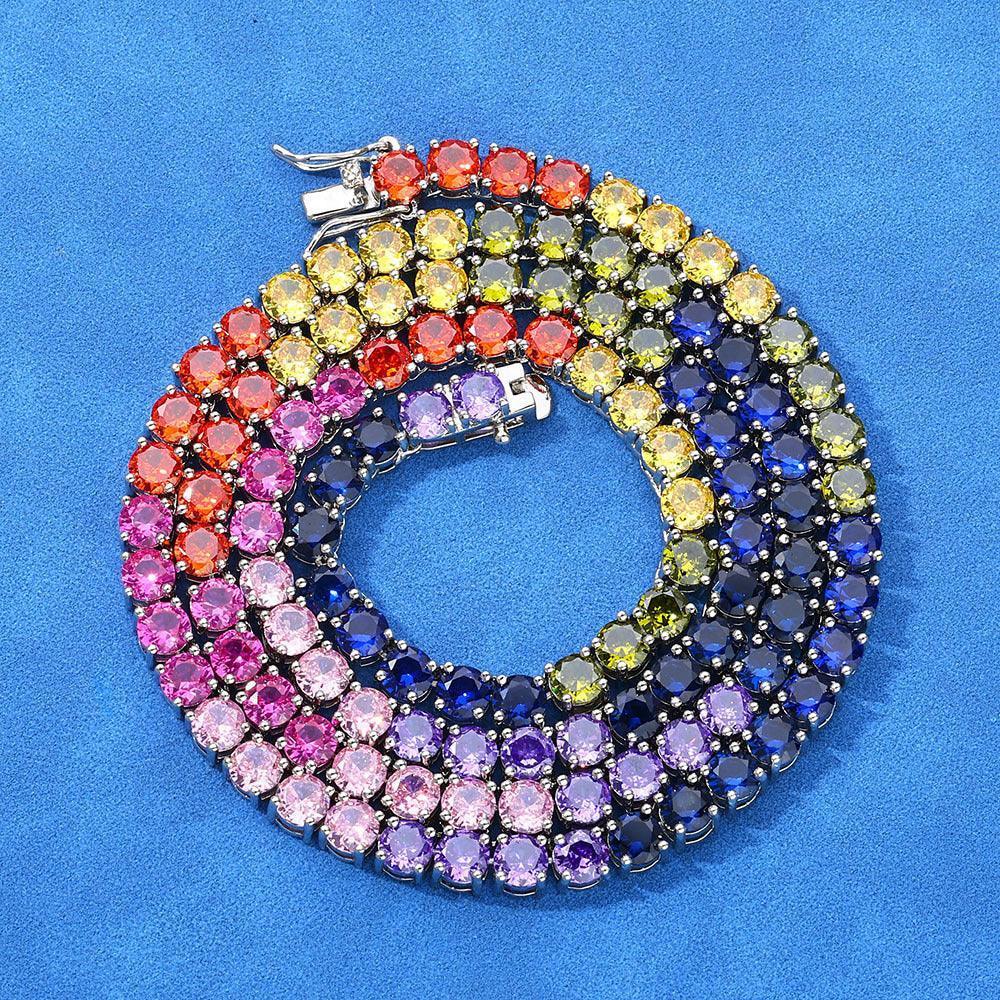 5mm Colored Moissanite Tennis Chain – S925 Sterling Silver Iced-Out Hip Hop Men’s Unique Luxury Streetwear Necklace - CaratixJewelry