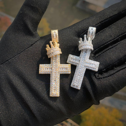 Crown Cross Pendant Necklace | CZ Iced Out Hip Hop Punk Men’s - CaratixJewelry