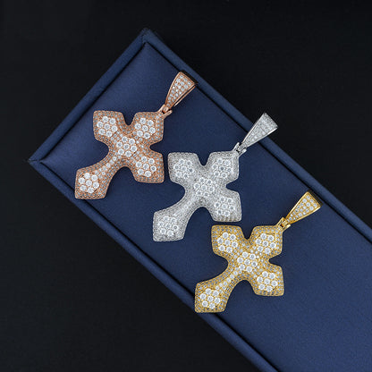 S925 Sterling Silver Moissanite Cross Pendant | Iced Out Cross for Tennis Chain | Caratix