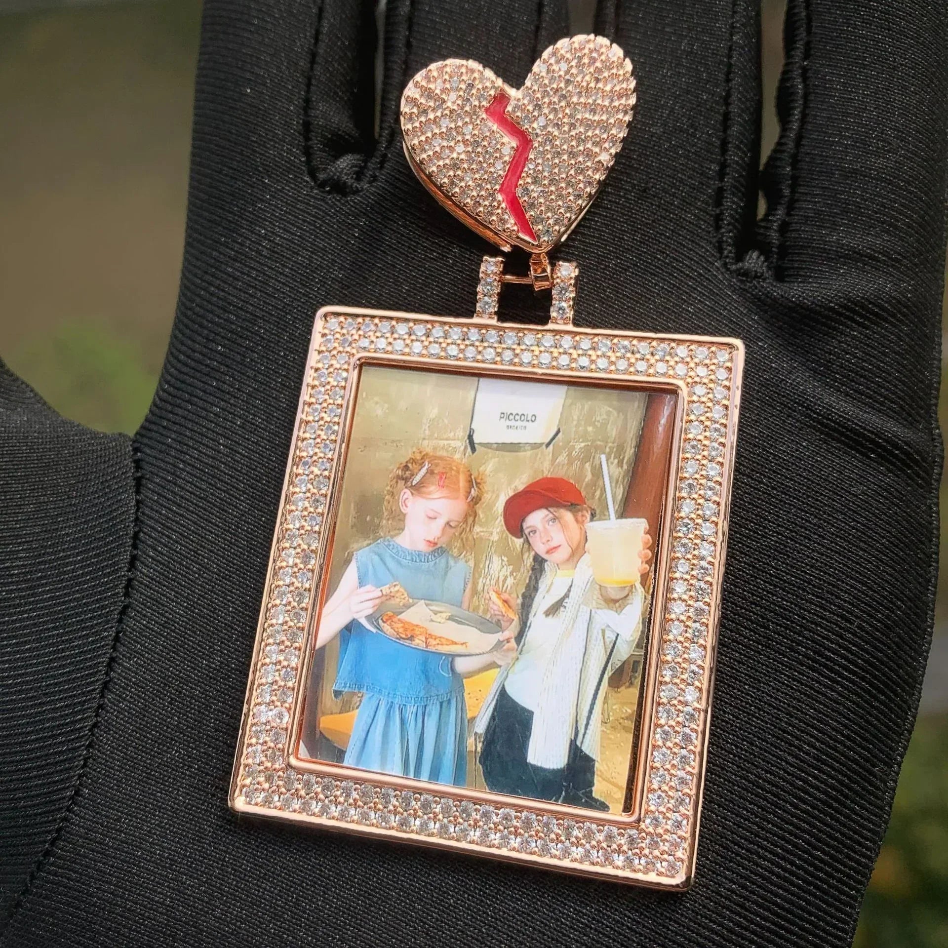 Heart Photo Frame Pendant | CZ Iced Out Custom Picture Hip Hop Necklace - CaratixJewelry