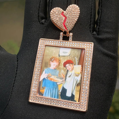 Heart Photo Frame Pendant | CZ Iced Out Custom Picture Hip Hop Necklace - CaratixJewelry