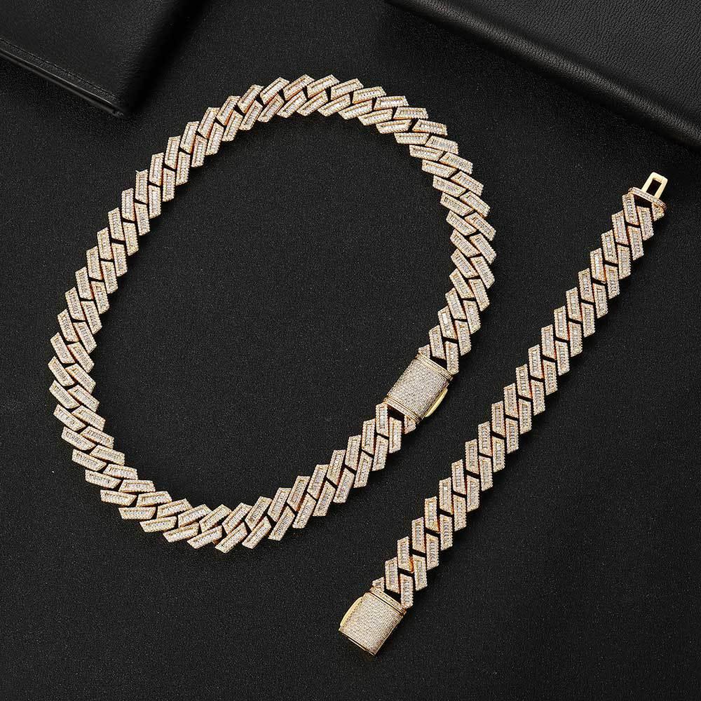 Custom 18mm Cuban Chain Necklace with Zircon Stones - CaratixJewelry