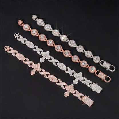 12mm Moissanite Eye & Cross Cuban Link Bracelet – S925 Sterling Silver Iced-Out Hip Hop Men’s Streetwear Jewelry - CaratixJewelry