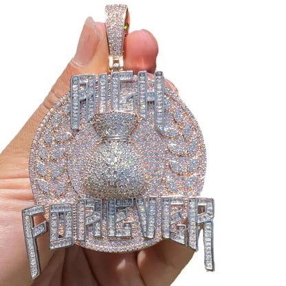 Iced Out "Rich Forever" Pendant | Men's Real Copper CZ Necklace - CaratixJewelry