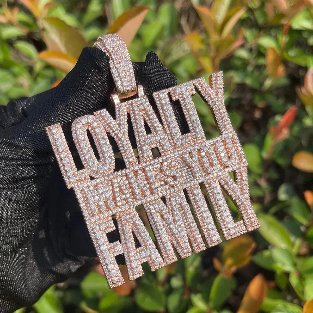 Iced Out "Loyalty Makes You Family" Pendant | Men's Real Copper CZ Necklace - CaratixJewelry