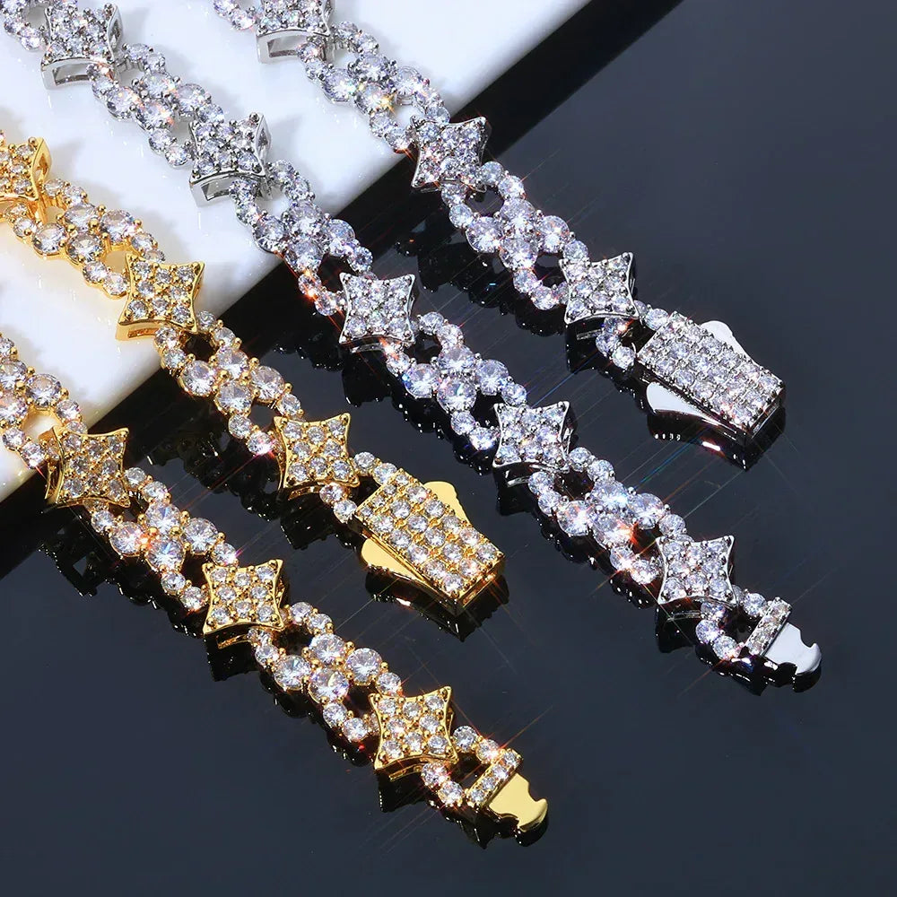 12mm Star Moissanite Cuban Link Chain – S925 Sterling Silver Iced-Out Hip Hop Men’s Luxury Streetwear Necklace - CaratixJewelry