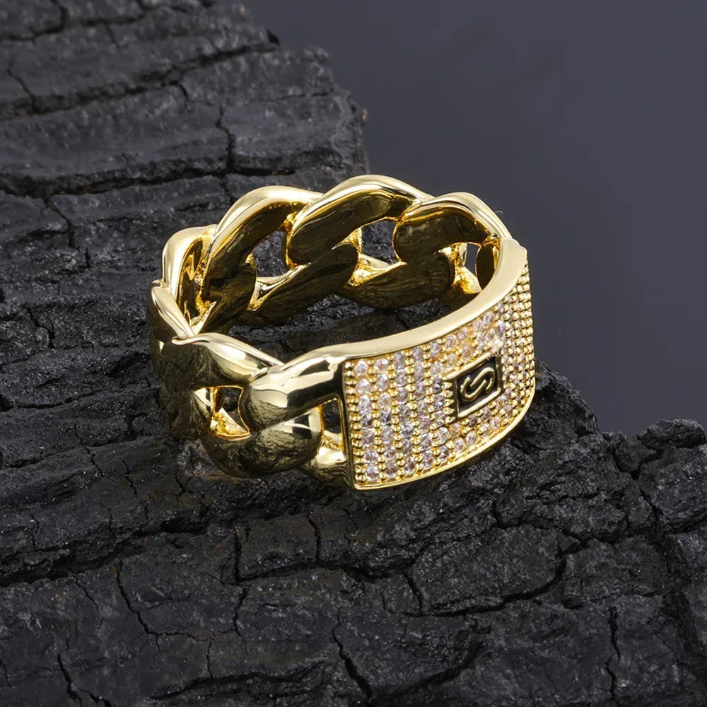 18k Gold Zircon Cuban Ring Hip Hop Jewelry for Men | Caratix Jewelry - CaratixJewelry