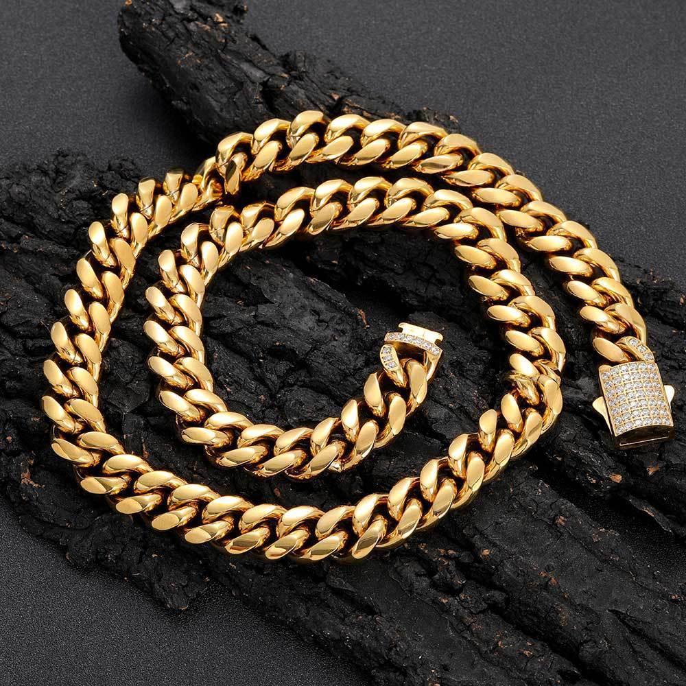 Polished Round Cuban Link Titanium Bracelet Zircon Hip Hop Jewelry Push Button Clasp for Men | Caratix Jewelry - CaratixJewelry