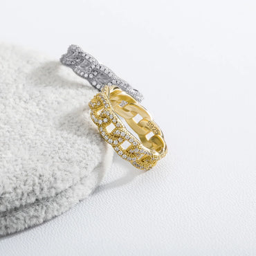 S925 Sterling Silver Cuban Link Cross Ring | Iced Out Hollow Band | Caratix