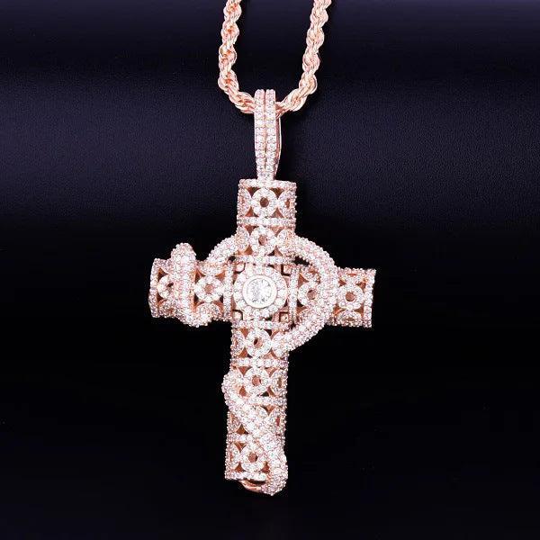 Iced Out Snake Wrapped Cross Pendant | Men's 3D Serpent Crucifix Necklace | Premium Copper CZ Gothic Jewelry | Venom & Faith Bling | Caratix - CaratixJewelry