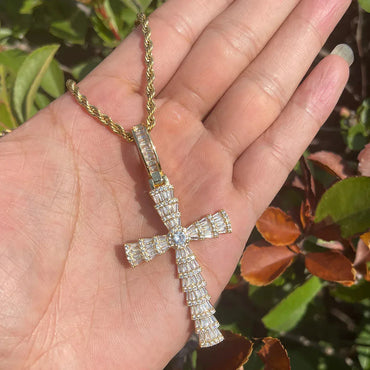 Men's 3D Stacked Crucifix Necklace | Premium Copper CZ "Double Cross" Jewelry - CaratixJewelry