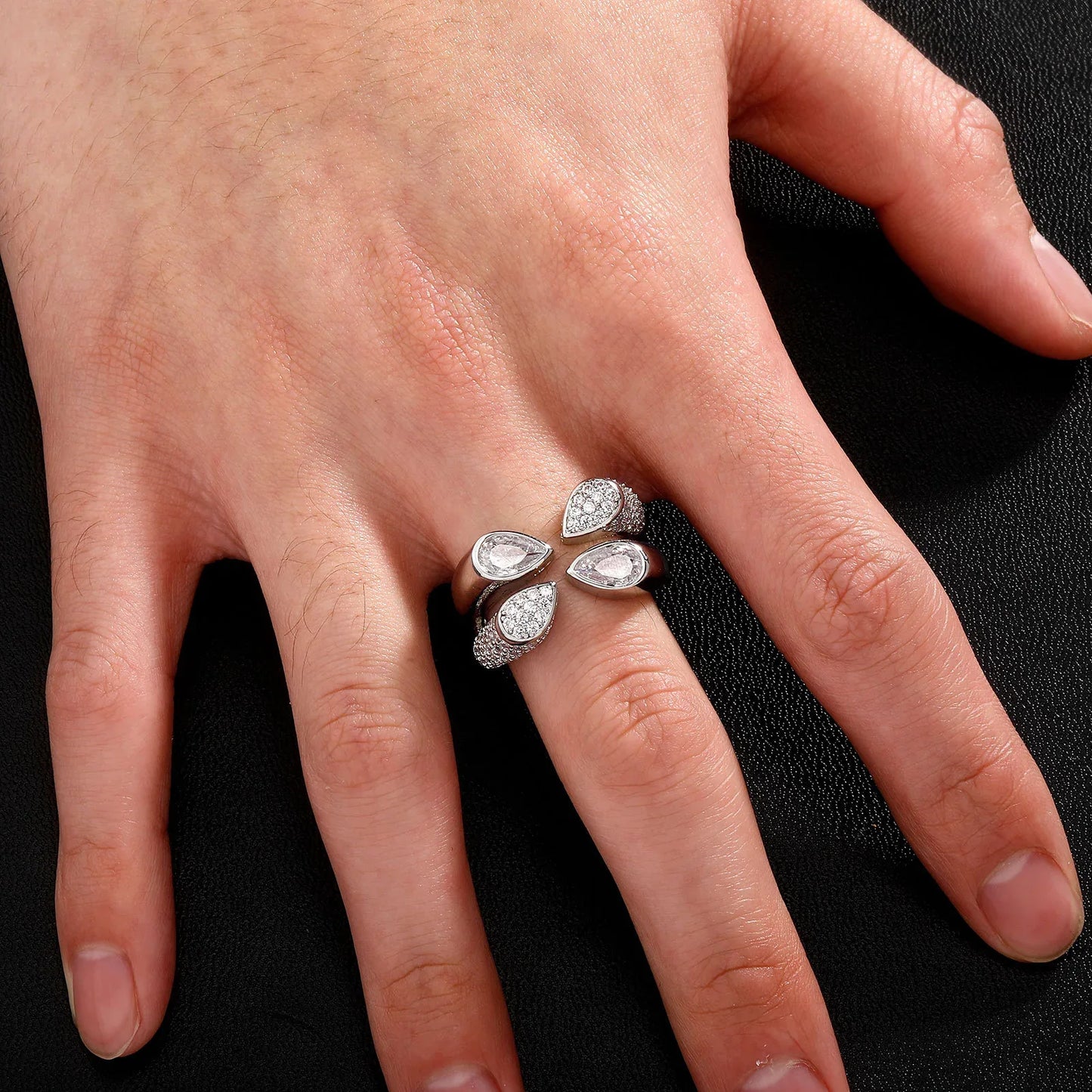 Men's Iced Out Four-Prong Solitaire Ring | Adjustable Hip Hop Band | Caratix