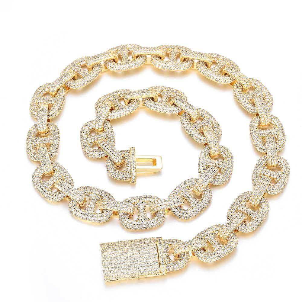 Gold Chain 16mm S925 Silver Pig Nose Cuban Link Necklace – CZ Stones, Custom Rapper Jewelry for Men | Caratix Jewelry - CaratixJewelry