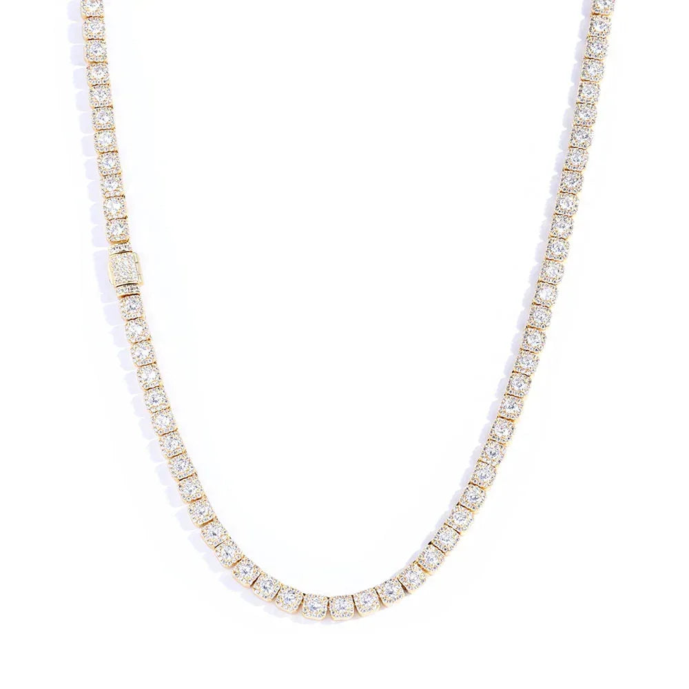 Custom 5mm S925 Silver Baguette Necklace | Flip-Clasp Hip Hop Bling for Women | Caratix - CaratixJewelry