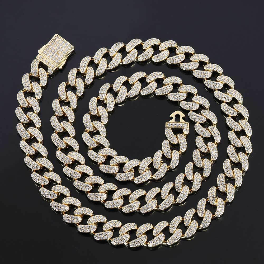 12mm Double Row Iced-Out Zircon Cuban Link Necklace - CaratixJewelry