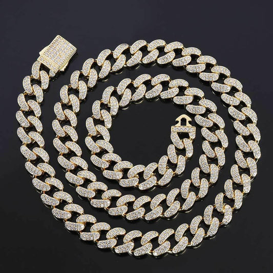 12mm Double Row Iced-Out Zircon Cuban Link Necklace - CaratixJewelry