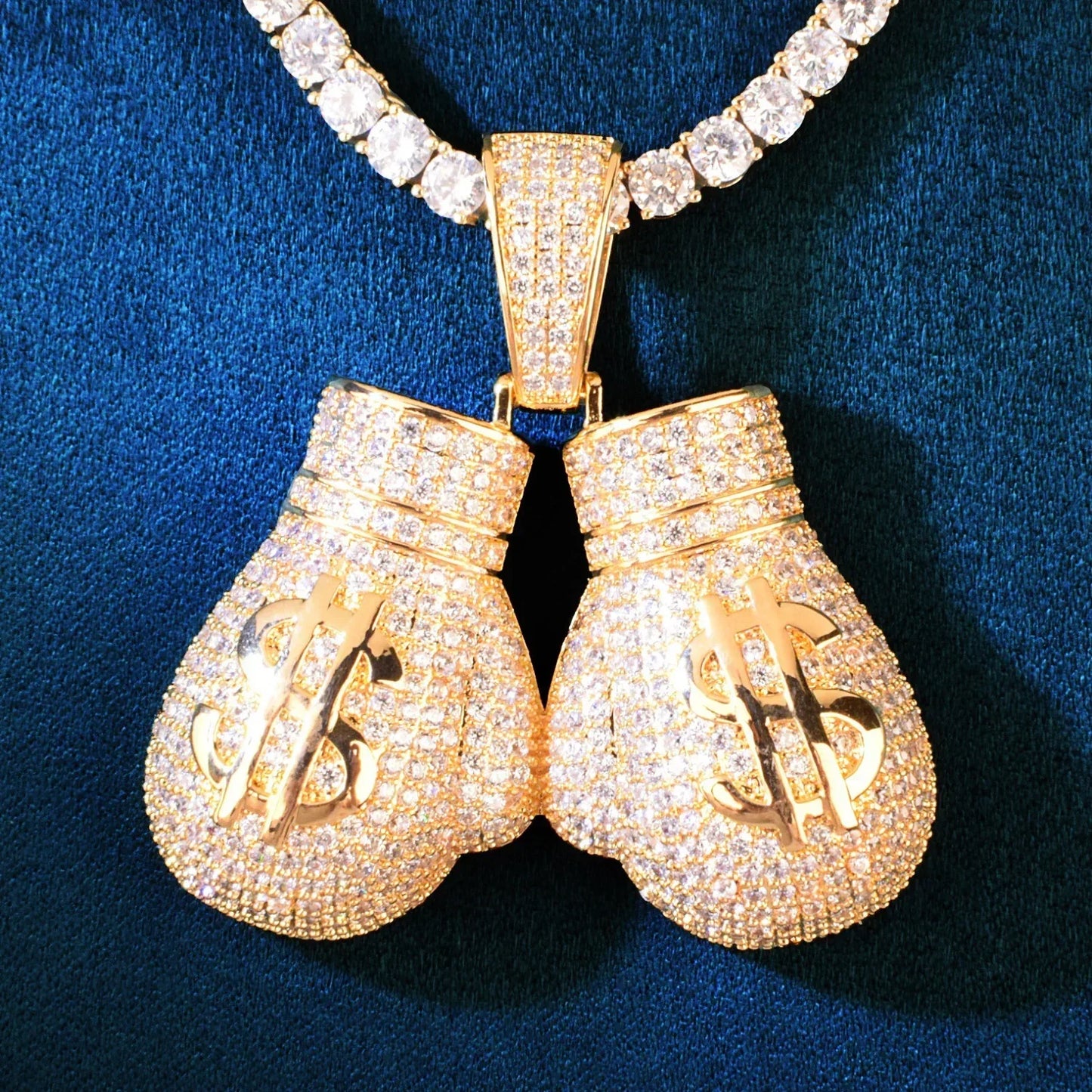 Iced Out Boxing Glove Money Pendant Necklace – Hip Hop CZ Trendy Streetwear Jewelry - CaratixJewelry