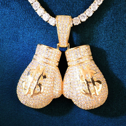 Iced Out Boxing Glove Money Pendant Necklace – Hip Hop CZ Trendy Streetwear Jewelry - CaratixJewelry
