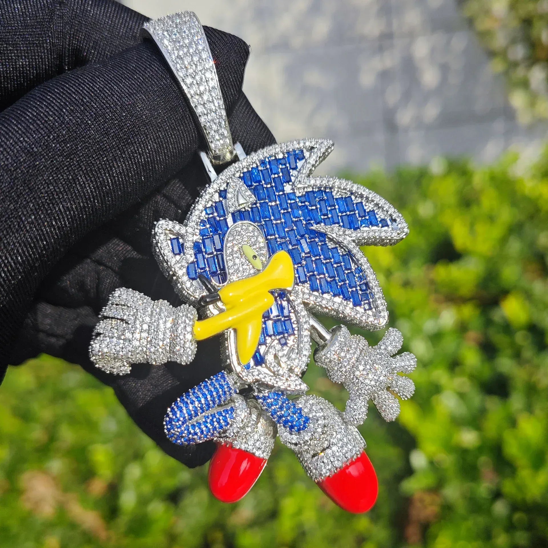 Sonic Cartoon Pendant Necklace | CZ Iced Out Hip Hop Streetwear Jewelry - CaratixJewelry