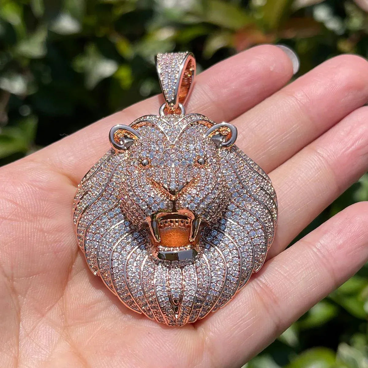 Iced Out Lion Head Pendant | Men's King of Jungle Necklace | Premium Copper CZ Animal Jewelry | Royal Boss Bling | Caratix - CaratixJewelry